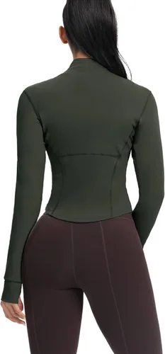 Miniatura 117 de AVGO Chaquetas de entrenamiento recortadas para mujer, con cremallera, ajustadas, atléticas, con agujeros para el pulgar