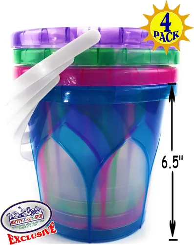Miniatura 2 de Matty's Toy Stop Beach Gear - Juego de cubos de arena de plástico opaco de 6.5 pulgadas, color azul, rosa, verde y morado, paquete de 4