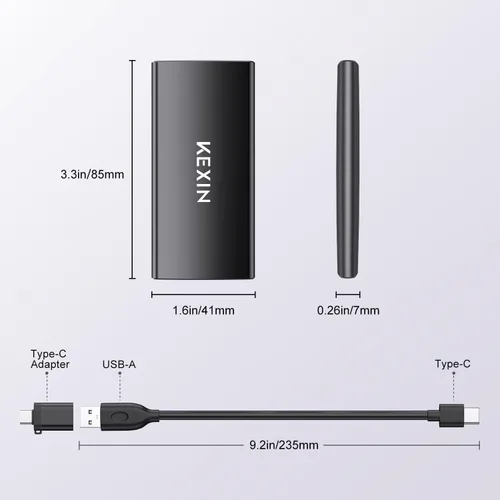 Miniatura 2 de KEXIN Disco duro externo SSD 1TB Disco duro externo USB C SSD portátil, hasta 500 MB/s, USB 3.1 Unidad de estado sólido externa 1T para PC, Mac