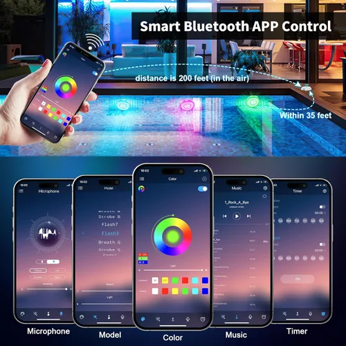 Miniatura 3 de Homly - Luces para piscina LED recargables sumergibles con control inalámbrico por APP, luces LED inteligentes subacuáticas impermeables