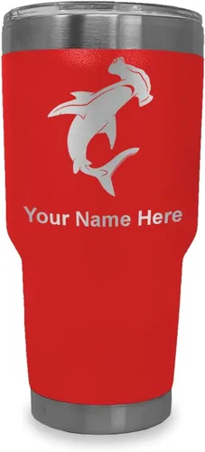 Miniatura 19 de LaserGram Vaso aislado al vacío de 20 onzas, tiburón martillo, grabado personalizado incluido (negro)