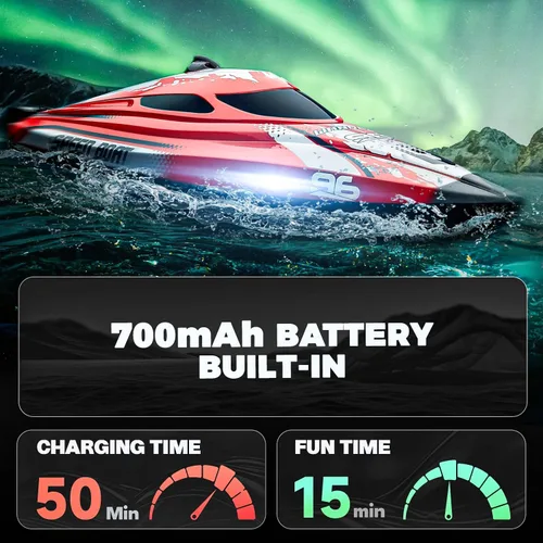 Miniatura 3 de BEZGAR Barco RC, Lancha a control remoto de 12 pulgadas para niños y adultos, barcos rápidos de velocidad RC de 25 KPH con batería de 700 mAh