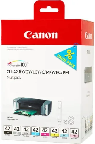 Miniatura 2 de Canon CLI-42 Paquete de 8 tintas, paquete de 8 unidades compatibles con PIXMA PRO-100 y papel fotográfico brillante de tinta de 8.5 x 11 pulgadas
