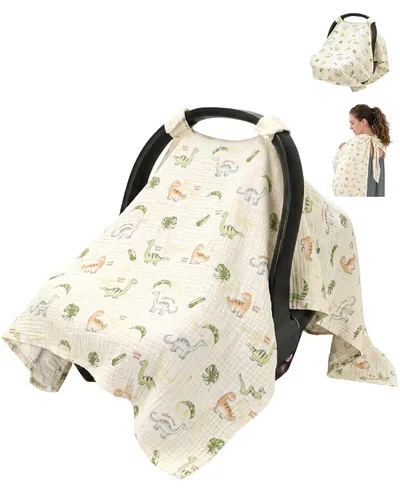Miniatura 11 de Metplus Funda de asiento de automóvil de muselina para bebés, 100% algodón, transpirable, toldo para asiento de automóvil para verano, fundas