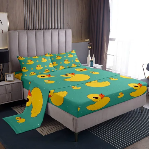 Miniatura 14 de Erosebridal Juego de sábanas para niños y niñas, diseño de pato amarillo, diseño de patos de dibujos animados, juego de ropa de cama de granja