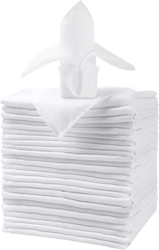 25 servilletas de tela de poliéster, 20 x 20 pulgadas, color blanco, lavables, con bordes dobladillos, para restaurante, boda, hotel (25, blanco)
