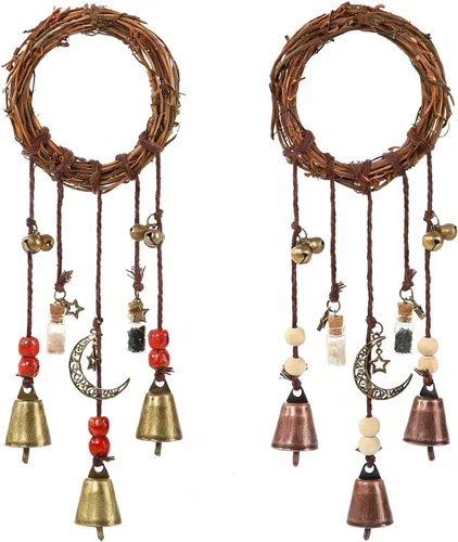 Miniatura 10 de Campanas de bruja para pomo de puerta para protección Campanas colgantes de viento Campanas decorativas hechas a mano para decoración bohemia