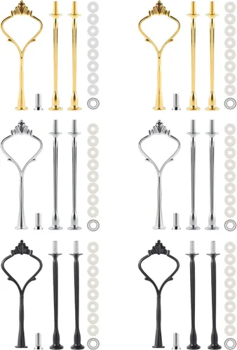 Miniatura 14 de Juego de 6 bandejas escalonadas para soporte de pastel, corona, soporte de 3 niveles para tartas, accesorios para bodas y fiestas, resina para Negro