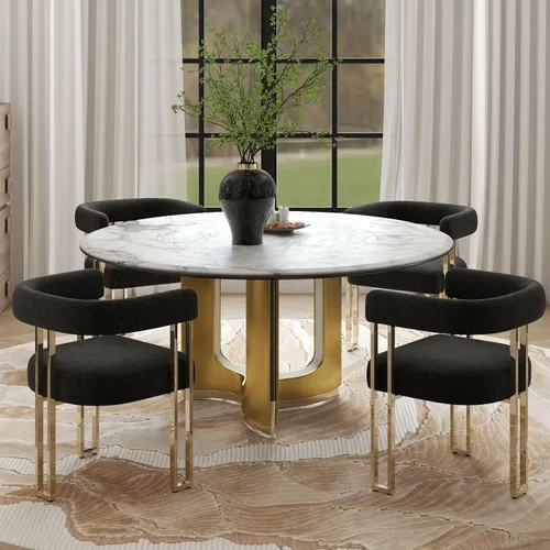 Miniatura 14 de Hyfirm Juego de 2 sillas de comedor de barril beige y dorado, modernas sillas tapizadas de terciopelo con respaldo curvado para isla de cocina