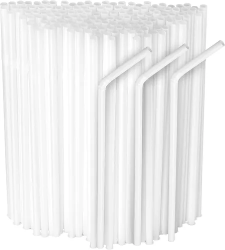 Paquete de 500 popotes desechables de plástico flexible blanco de 8 pulgadas de alto