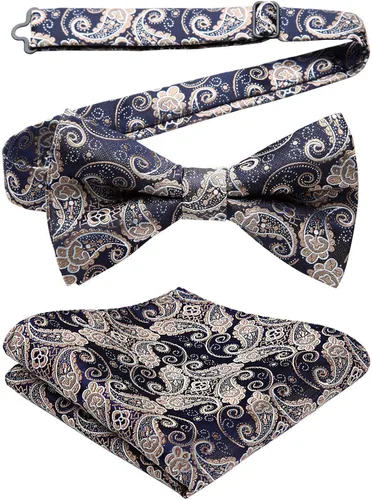 Miniatura 6 de HISDERN Bow Ties for Men Pre-tied Paisley Bow Ties Pocket Square Set Men's Bowtie Wedding Party