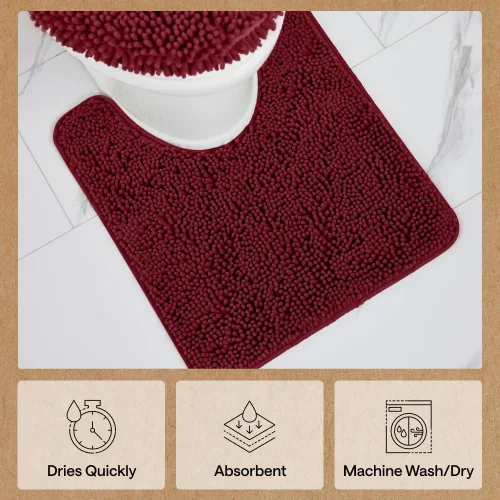 Miniatura 7 de GORILLA GRIP Juegos de Alfombras de Baño, Suave Chenille Juego de Alfombras de Área de 2 Piezas, Tapete Base de Inodoro y Alfombra de 30x20 Borgoña