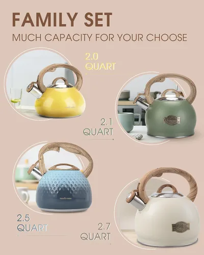 Miniatura 7 de Tetera para Estufa, 2.7QT Tetera Silbadora de Acero Inoxidable para Parte Superior de Estufa Estética, Hervidores de Agua Portátiles para Acampar