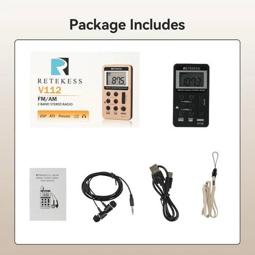 Miniatura 7 de Retekess V112 Radio de Bolsillo AM FM, Radio Digital con Auricular, Batería Recargable con Pantalla LCD para Caminar, Trotar, Entrenamiento (Negro)
