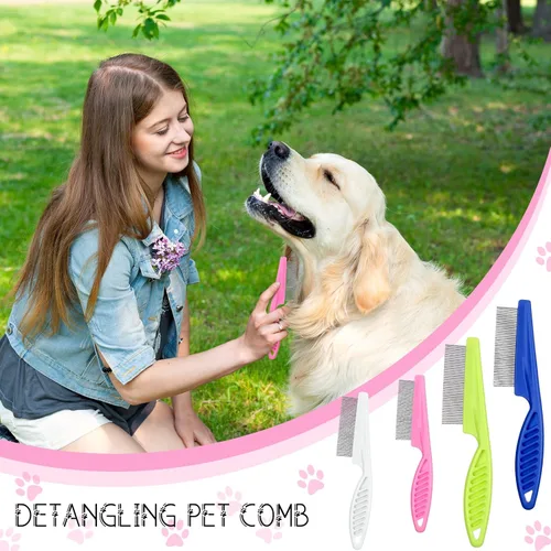 Miniatura 6 de 10 peines para pulgas para perros y gatos, herramienta para eliminar pulgas con dientes de metal de acero inoxidable para desenredar, kit de aseo