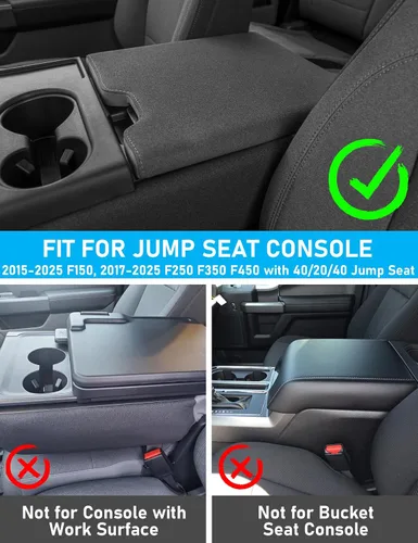 Miniatura 2 de Cubierta de consola central Sinvanho para Ford F150 F250 F350 F450 F550 2015-2025 con asiento de salto 40/20/40, cubierta protectora de reposabrazos