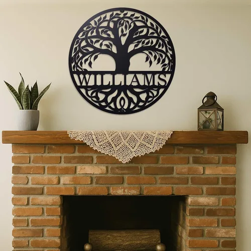 Miniatura 2 de Letrero de árbol genealógico establecido con nombres de familia, letreros de metal personalizados en forma de árbol de la vida para decoración