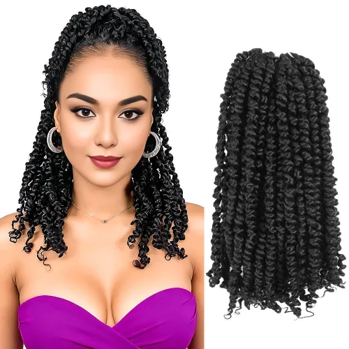 Miniatura 24 de Pelo Passion Twist de 8 pulgadas, trenzas de ganchillo pretrenzadas, paquetes de 8 paquetes (1B/negro natural)
