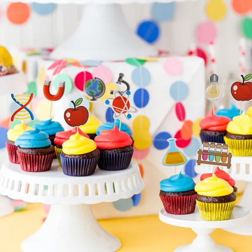 Miniatura 7 de Gyufise 36 piezas de decoración para cupcakes de ciencia, rocas de ciencia, para baby shower, niños, astronomía, biología, química, física, ciencia