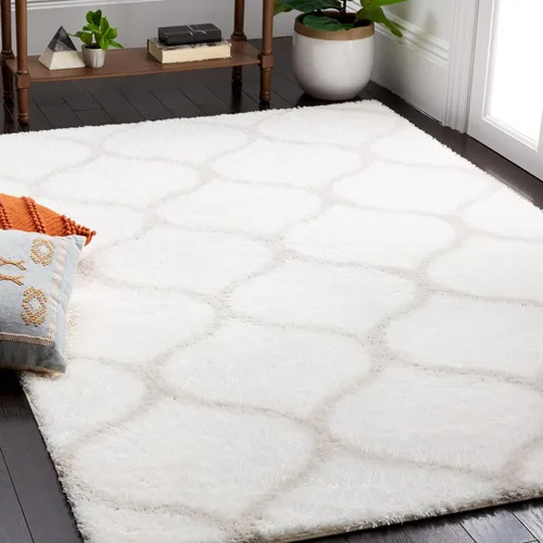 Miniatura 14 de SAFAVIEH Tahoe Shag Collection - Alfombra para pasillo, 2 x 9 pies, color beige y blanco, diseño de enrejado, no desprende pelusa y de fácil