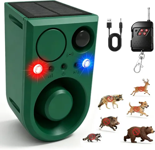 ChunHee Alarma solar con sensor de movimiento para exteriores con control de 3 volúmenes y grabación de voz, alarma de ladridos de perro fuerte de