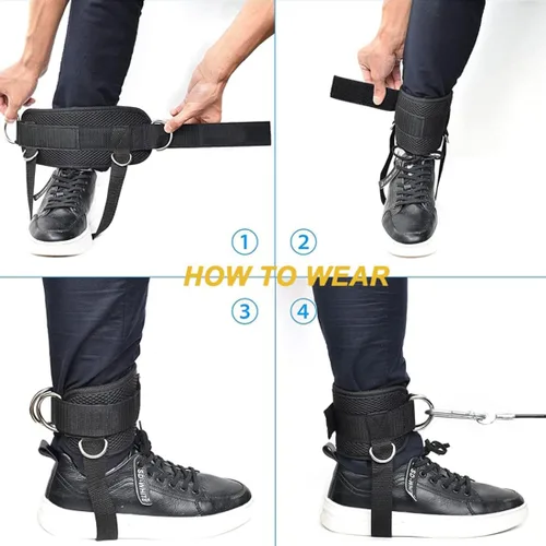 Miniatura 4 de Correas de tobillo, tobilleras, puños de muñeca, correas acolchadas, correas ajustables para fitness, anilla en D para máquina de cable con Negro