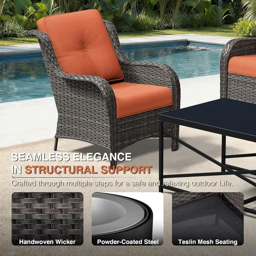 Miniatura 3 de Joyside Juego de sillas de mimbre para patio, juego de 3 piezas de mimbre para exteriores con 2 sillas reposabrazos y 1 mesa auxiliar para terraza