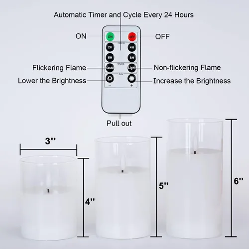 Miniatura 6 de Amagic Velas de cristal transparente sin llama que funcionan con pilas, temporizador, control remoto, velas LED de pilar, funcionan