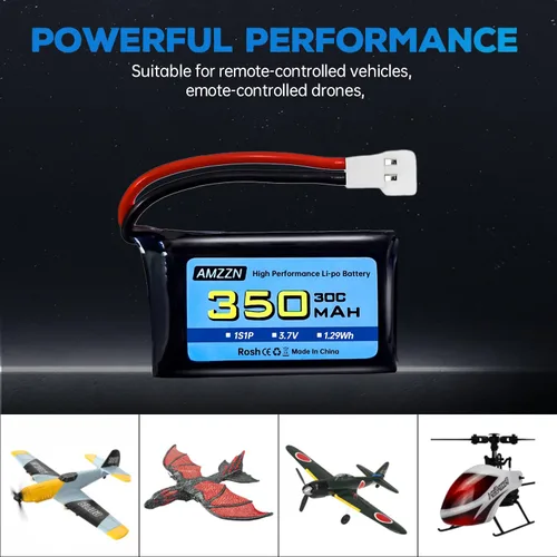Miniatura 6 de 5 pilas Lipo de 3.7 V 350 mAh 1S con enchufe Molex y cargador para Syma X11C WLToys V911S RC Drone, XK A150 BF-109 FX651 FX621 Z60 Jet F-16 F-22