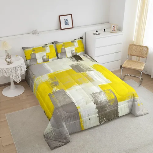 Miniatura 3 de Erosebridal Juego de edredón abstracto amarillo, tamaño King, juego de ropa de cama gris acuarela gris, teñido anudado, degradado, grunge, Ombre 29