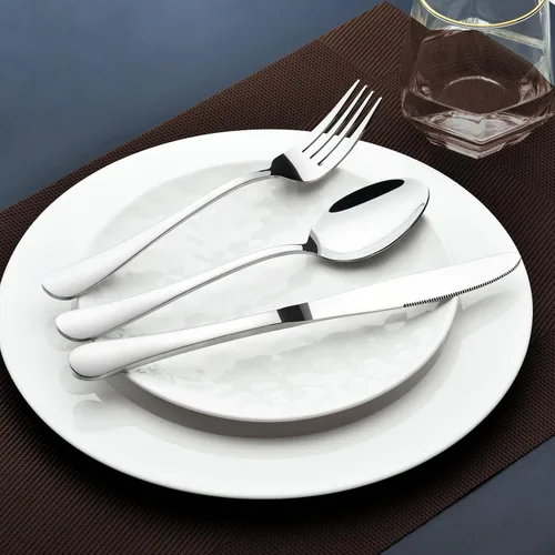 Miniatura 5 de Juego de cubiertos de 60 piezas para 12, cubiertos de acero inoxidable resistente, incluye cuchillo de carne, tenedor y cuchara, apto