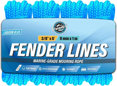 Línea de defensa premium de 3/8 pulgadas x 6 pies (paquete de 4) | Líneas y cuerdas de nailon trenzado doble para atraque, pontones, motos acuáticas