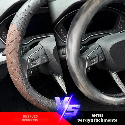 Miniatura 5 de LKWLIKEI - Funda para volante de piel Nappa, diseño elegante, patrón a cuadros, antideslizante, resistente al desgaste, mejora la comodidad de Negro