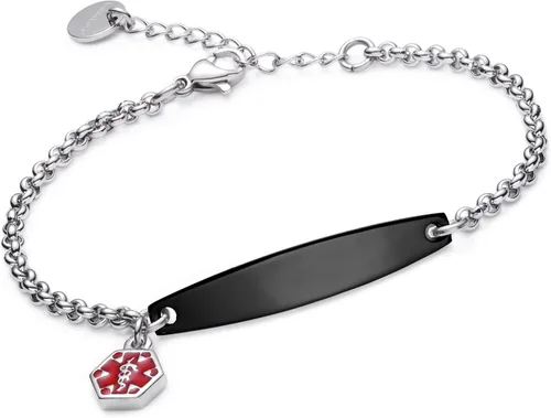 Miniatura 34 de LinnaLove - Pulsera de identificación de alerta médica con cadena Rolo simple pregrabada para mujer