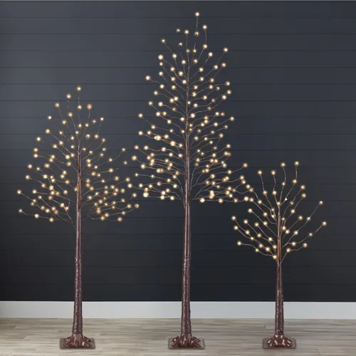 Best Choice Products Árbol de abedul iluminado de 4 pies, 6 pies y 8 pies, paquete de 3 con luces LED, 12 opciones de color con blanco cálido para