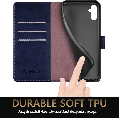 Miniatura 6 de SUANPOT Funda para PU Samsung Galaxy A13 Willet, Azul, Textura de cuero clásico color sólido