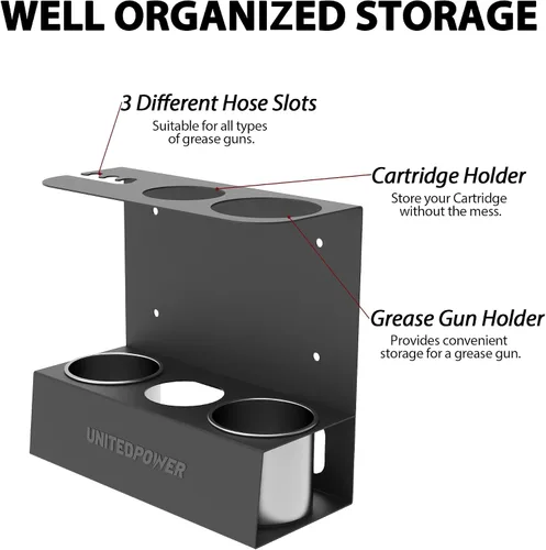 Miniatura 4 de UNITEDPOWER Soporte para pistola de grasa, estante de almacenamiento de pistola de grasa de montaje en pared, organizador para taller, tienda