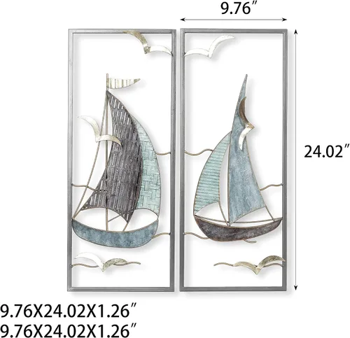 Miniatura 2 de DECO DE VILLE Diseño moderno contemporáneo estilo náutico barco tema metal pared escultura marina decoración, velero-G