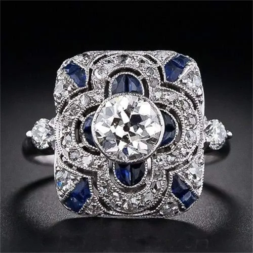 Miniatura 6 de Anillo de plata de ley 925 con zafiro brillante natural, piedras preciosas azules, circonita cúbica, anillo de compromiso de eternidad lujoso