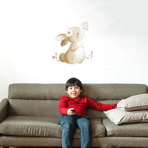 Miniatura 5 de HomeSoGood Calcomanías de pared con forma de conejito de dibujos animados, diseño de mariposa con forma de conejo, decoración de pared