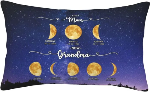 Miniatura 30 de Custom The Day You Became Our Mom Pillow Cover, Personalized Family Birth Moon Phase Pillowcases with Name Birthdate Gift for Mom Dad Father's Day