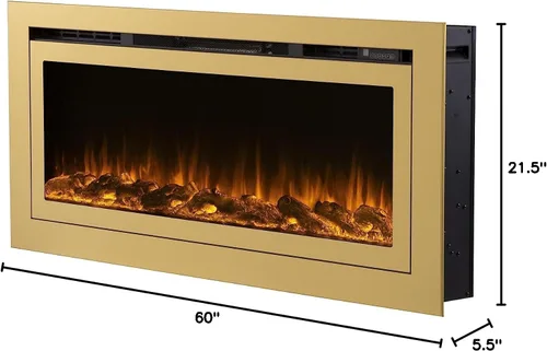 Miniatura 13 de Touchstone Sideline Deluxe - Chimenea eléctrica inteligente dorada, 60 pulgadas de ancho, habilitada para Alexa/WiFi, empotrada en pared, 5 ajustes