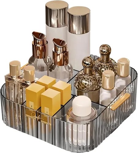 Miniatura 7 de DASITON Organizador de maquillaje acrílico, soporte para brochas de maquillaje con 9 ranuras, almacenamiento de maquillaje con asa, organizador