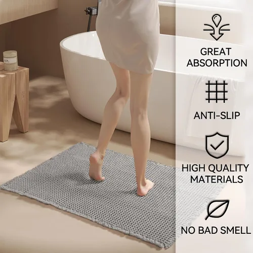 Miniatura 5 de SUMLANS Tapete de baño de punto gofre, superabsorbente, con parte trasera de goma antideslizante, ultra suave, lavable a máquina, con borlas