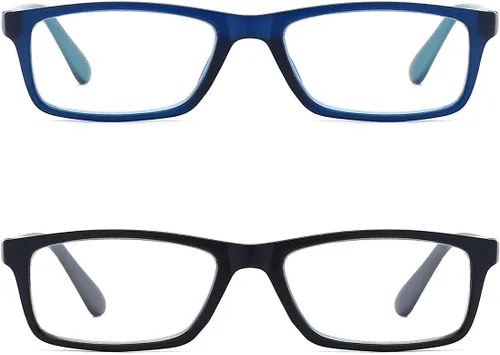 Miniatura 8 de Lentes de lectura con bloqueo de luz azul para hombres y mujeres, marco rectangular, lectores de computadora con bisagra de resorte Azul/Negro