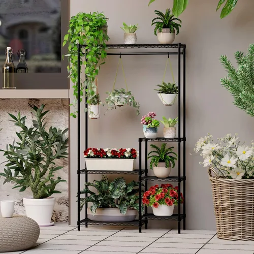 Miniatura 4 de Xiofio Soportes para plantas para interiores y exteriores, soporte de metal resistente para plantas, estante grande para plantas, estantes