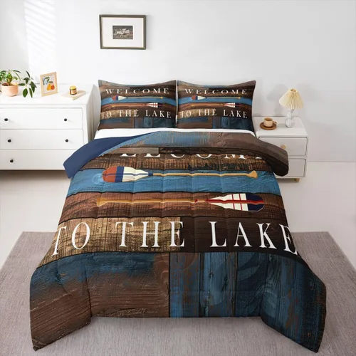 Miniatura 8 de Erosebridal Juego de edredón de barco muelle, juego de ropa de cama con diseño de paleta de lago, tamaño individual para niños, adolescentes