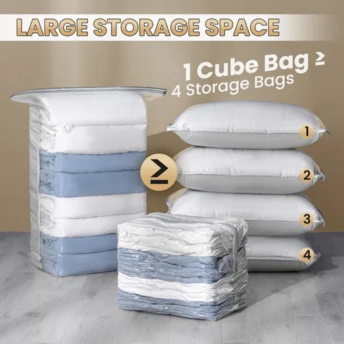 Miniatura 3 de TAILI Paquete de 8 bolsas de almacenamiento al vacío, bolsas de ahorro de espacio (3 Jumbo + 5 medianas), bolsas selladas al vacío para ropa, ropa