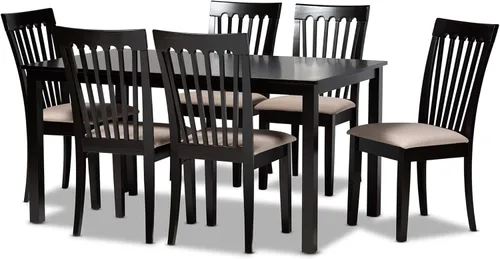 Miniatura 11 de Baxton Studio Silla de comedor Minette - Tapizado de tela gris, juego de madera con acabado marrón nogal Gris/marrón nogal