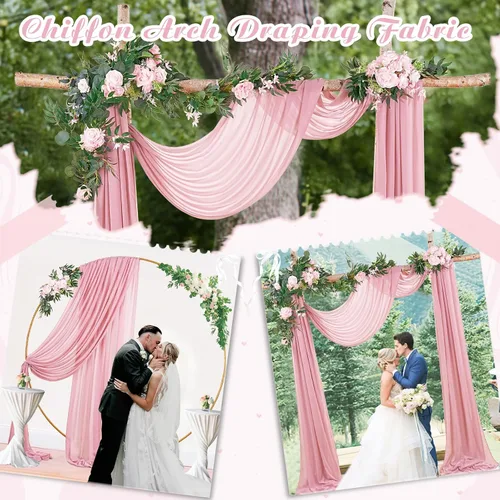 Miniatura 5 de Cortinas de boda con rosas polvorientas, 2 paneles de 6 yardas, cortinas de fondo transparentes para despedida de soltera, arcos de boda